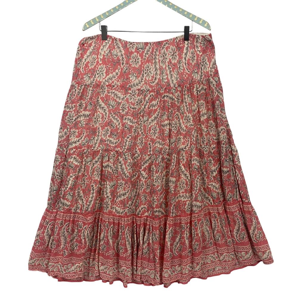 Chaps Skirt Women 1X Pink Floral Peasant Tiered Midi Elastic Pull On Waist Flowy